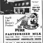 Newspaper ad for Beaton's Dairy, featuring a picture of the dairy's storefront