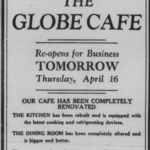 Newspaper ad for the Globe Cafe